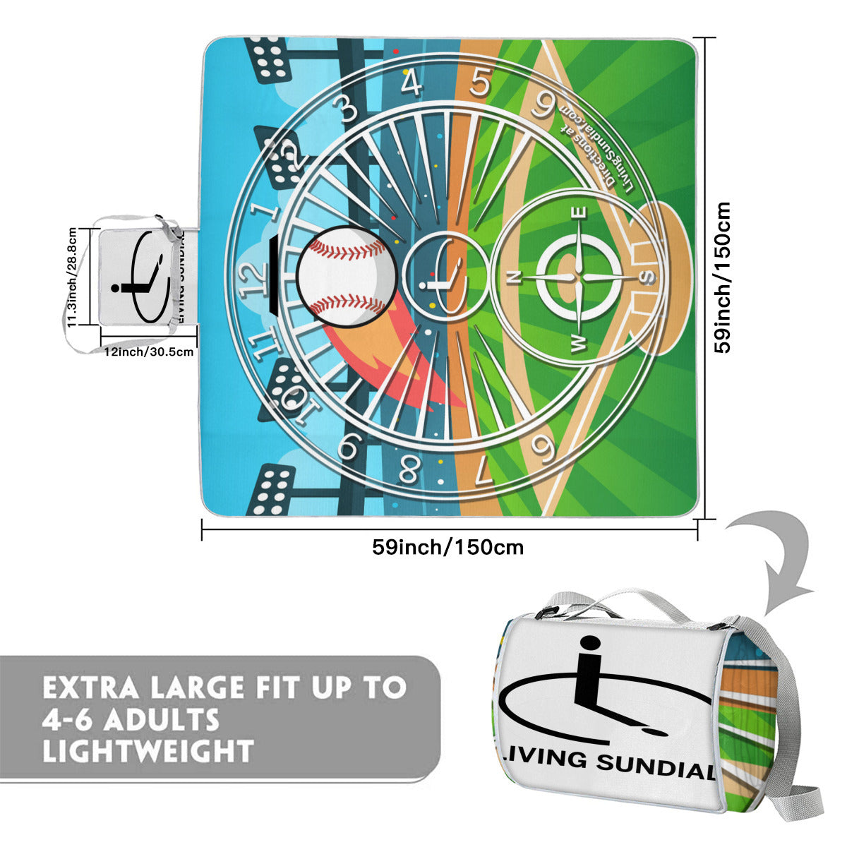 Square Picnic Mat - Baseball