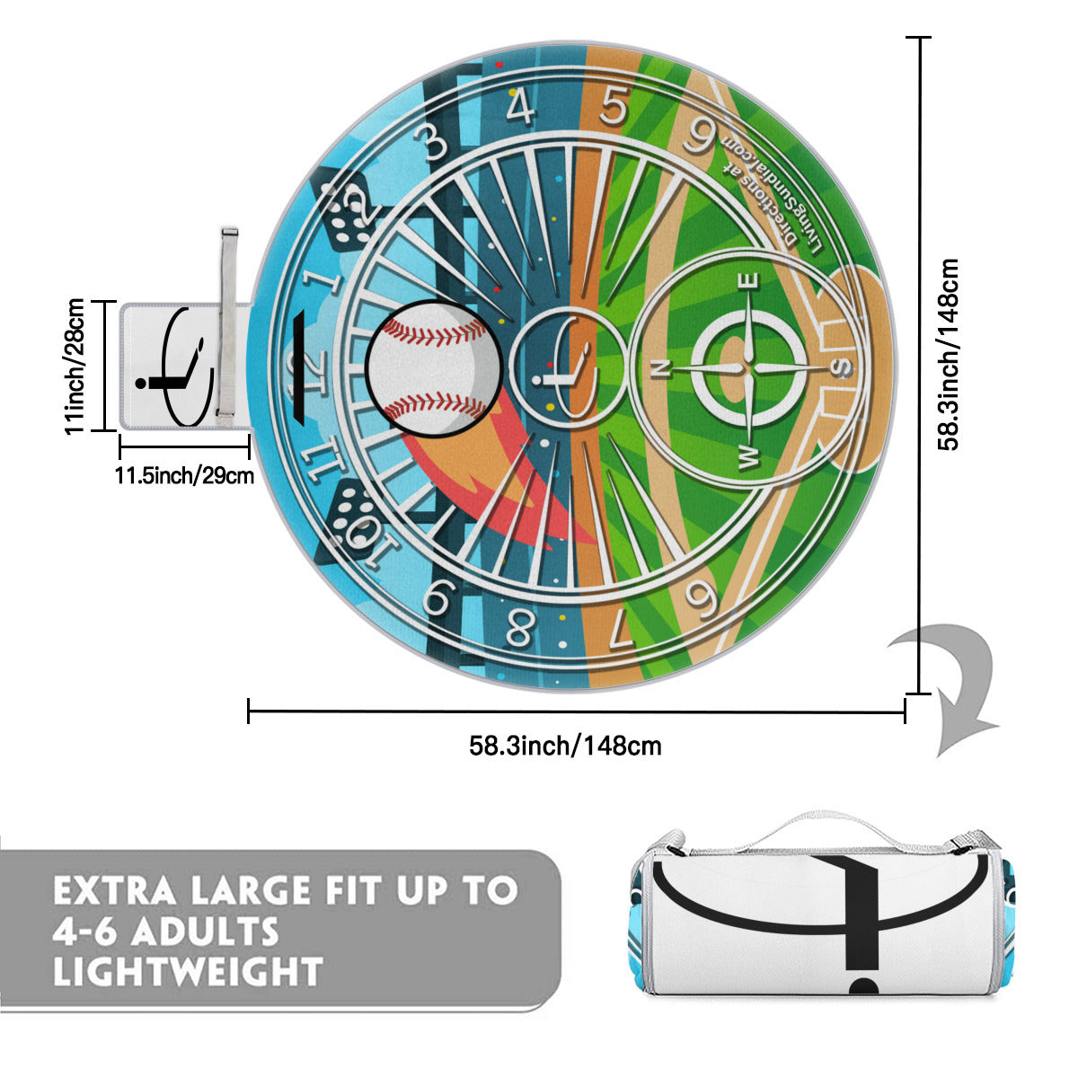 Round Picnic Mat - Baseball